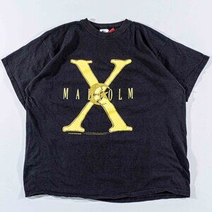 Vintage 1992 Malcolm X Logo T-Shirt XL Black History 90s Activist Single Stitch